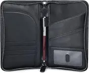 [POLARE ORIGINAL] Polare Full Grain Leather Passport Holder with YKK Zipper RFID Blocking Travel Document Organizer Ticket Holder Cover Case Holds 2 Passports, Black, Retro