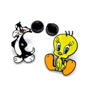 TWEETY BIRD & SYLVESTER PINS (2pcs) Looney Tunes Toons Gift Enamel Brooch Set