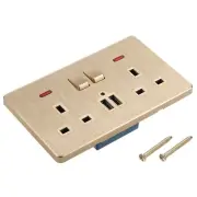 Dual UK Socket Switched Multi Power Outlet Dual USB Gold Tone 250V 13A 146x88mm