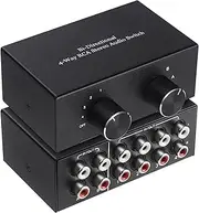 RCA L/R Audio Switcher, 4(2)-in-2(4)-Out Analogue Audio Switch, Noiseless Stereo Speaker Selector for Phono TV Headphones Soundbar PC Game, 4 Way Audio Splitter Box