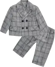 [Kromoc] Boys' Houndstooth Suit 2-Piece Double Breasted Buttons Formal Christmas Tuxedos Jacket Pants