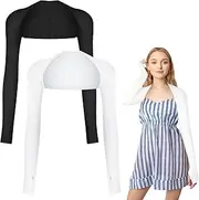 [FUYIHGL] 2-Pack Bolero Shrugs Top | White+Black, Arm Sweater Knit Bolero,Womens Ballet Golf Shoulder Shrug with Long Sleeves to Cover Arms for Women, Black + White, One Size