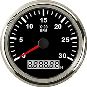 PMGMZPGPMA Diesel Engine Car Tachometer RPM Gauge Hour Meter REV Counter 3000RPM with Digital Hourmeter LCD Hourmeter Marine Red Backlight Automobile Tachometer(Silver Black 3K RPM)
