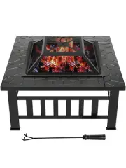 32-Inch Fire Pits Outdoor Patio Metal Multifunctional Firepit Table