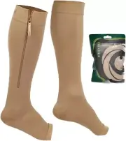 NURCOM Zipper Copper Compression Socks Open Toe Beige 20-30 mmHg Knee High--5XL