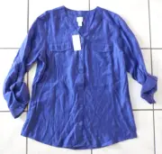NWT CHICOS Purple Rayon Robin Tunic Top Shirt Sz 2 / L Roll-Tab Sleeve F477
