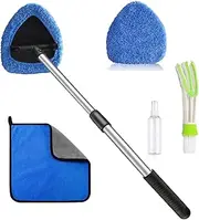 Epzia Car Windscreen Cleaner with Retractable Handle, 22.8 in, Inside Window Defogger, Air Conditioning Vent, 2 Washable Microfiber Cloths, Spray Bottles, Car Cleaning Kit, Car Wash Kit