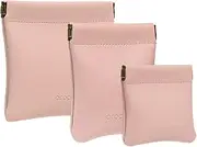 Pack of 3 -Aropana Leather Travel Organiser Earphone AirPods Case Cosmetic Makeup Pouch Jewellery Bag Contact Lens Pouch Card Holder Mini Wallet for Men & Women, Light Pink, S(8cm x 7.5cm), M(8.5cm x 11cm), L(11.5cm x 11cm), Pouch