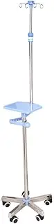 Portable IV Pole w/5 Wheels & Handrail Height Adjustable IV Bag Stand W/Tray Stainless Steel 4 Hooks Intravenous Pole for Hospital Clinic Home