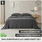 Natural Home 100% European Flax Linen Fitted Flat Sheet Set Charcoal Single