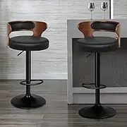 ALFORDSON 2X Bar Stool Adjustable Kitchen Counter Barstools Swivel Wooden Dining Chair Home Bar Dining Room Furniture in 61-82cm Seat Height with Anti-Slip Floor Protector (Ramiro Black)