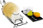 Sink Dish Drying Rack with Drainboard - Stretchable Dish Drainer Rack, 12 Slot Dish Drainer Drying Rack, Metal Dish Rack Drainer, Multifunctional Kitchen Dish Rack for Dish Plate