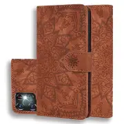 Wallet Case For Samsung Galaxy S22 PLUS Premium PU Leather Flip Cover Mandala Brown