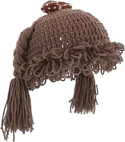 [Ipetboom] Baby Knitted Hat Winter Hat for Newborn Toddler Infant Warm Yarn Cap Braided Decor Comfortable Stylish Brown