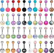 [HMVJRPMY] 32-50 Pcs 14G Belly Button Rings Belly Rings for Women Belly Piercing Jewelry Belly Barbells Navel Rings Navel Piercing Jewelry Stainless Steel Jewelry Silver Ring Body Bar