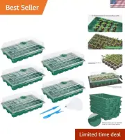 Space-Saving Stackable Seed Starter Trays with Garden Tools - 5-Pack Green Kit