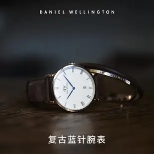 【快速出貨】6折秒殺dw手錶女 dapper系列 復古藍針皮質女錶34mm