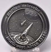 MARTIAN METEORITE WITH COLLECTORS COIN, NORTH WEST AFRICA 13190 MT80