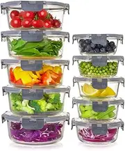 [Igluu Meal Prep] Round Glass Containers with Lids Airtight - Glass Food Storage Containers - Reusable Microwave, Freezer to Oven Safe BPA-free Lunch Box (10 Containers & 10 Lids) 950ml & 400ml