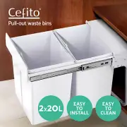 Cefito 2X20L Twin Pull Out Bin Slide Kitchen Double Dual Garbage Rubbish Basket