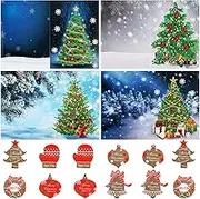 Outus 4 Pcs Christmas 5D DIY Diamond Painting Greeting Cards Xmas Tree Card with Christmas Stickers for Xmas Decor Gifts