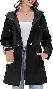 [Durio] Women's Thin Rain Jacket Waterproof Foldable Raincoat with Hood Lightweight Breathable Long Windbreaker Jacket Travel Rain Poncho for Women, black, S