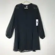 Joie Dress Womens Small Black Mini Balloon Sheer Chiffon Goth Boho Western Loose