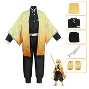 Kids Demon Slayer Zenitsu Agatsuma Costume Kimetsu No Yaiba Anime Cosplay