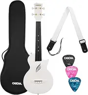 [CASCHA] Concert Ukulele Set Carbon Fiber - Carbon Ukulele Starter Kit with 3 Picks and Bag - Ukulele Set Fluorocarbon Strings - Small Hawaiian Guitar for Beginners and Advanced - White