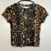 NWT Topshop Leopard Print Mesh Stretch Short Sleeve Top Y2K Size 6