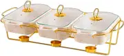 Ceramics Chafing Dish Buffet Set 3 in 1-3x0.9 QT Chafing Dishes for Buffet - Warming Trays for Food - Chafers and Buffet Warmers Sets with Glass Lid for Birthday, Wedding,White