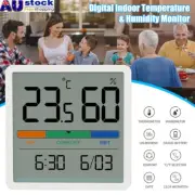 Digital LCD Indoor Thermometer Hygrometer Humidity Meter Monitor Clock Office AU