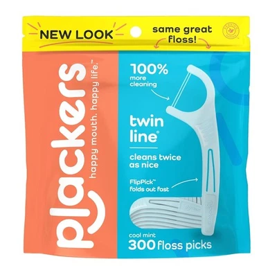 Twin Line Dental Floss Picks Dual-Line Tuffloss Cool Mint Flavor 300 Count