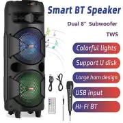 TWS Dual 8" Portable Bluetooth Speaker Sub woofer Heavy Bass Sound System Party