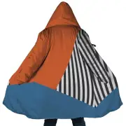 Personalized Hooded Cloak Coat, Rust Blue Stripes Geometric Color Block Cloak