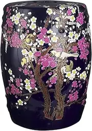 Ceramic Drum Table Decorative Garden stools, Decorative Ceramic Garden Stool, Glazed Hand-Painted Flower and Bird Shoe Changing Stool Drum Stool, Suitable for Outdoor Garden,(Dark Blue)