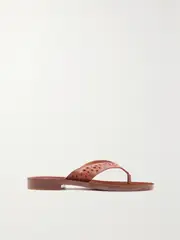 [Chloé] Chloé - + Net Sustain + Eres Broderie Anglaise Leather Flip Flops - Brown - IT39 IT 39 Brown
