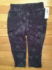 NWT Girl's Old Navy Gray Floral Rayon Pants - Pull-on - Size 18-24 Months