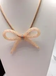 $52 Betsey Johnson Rose Gold -Tone Stone Meshed Bow Frontal Necklace B101