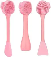 [Beomeen] Silicone Facial Cleansing Brush 3 Designs, 4 in 1 Handheld Face Scrubber for Deep Gentle Exfoliating, Double-Ended Face Wash Scrub Brush for Face Skincare and Massage (Pink)