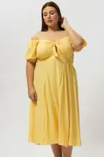 Yellow Midi Dress Short Sleeve Tie Front