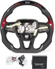 Steering Wheel, Compatible with Dodge Challenger HELLCAT 2015‑2020, LED Shift Light Wheel Carbon Fiber Heated Steering Wheel Replacement