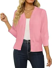 [SECRETEYARD] Womens 3/4 Sleeve Cropped Cardigan V-Neck Button Down Sweaters Open Front Cardigans Knit Bolero Shrug Tops