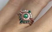 18K Gold Plated 925 Silver Natural Emerald Cut Emerald Bohemian Ring for Her