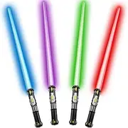 4 Pack Light up Saber with FX Sound (on-Off Control) and Full Retractable Handle, 4 Colors LED Glow in The Dark Sword Toy for Kids Adult