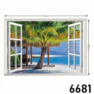 假窗 壁貼 3D 立體壁貼 海洋 沙攤 可貼在辦公室 客廳 臥室貼 假窗戶風景 沂軒精品E0075 (7.3折)