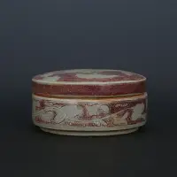 在飛比找樂天市場購物網優惠-元代釉里紅麒麟紋纏枝花卉粉盒 墨盒 仿古舊貨裝飾出土古玩擺件
