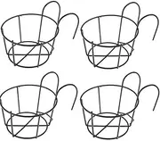 Flower Pot Holders, 4 Pack Round Hanging Railing Planters, Hanging Railing Planter Flower Pot Holder Basket Iron Art Rack Fence Shelf Container for Balcony,Garden,Indoor and Outdoor