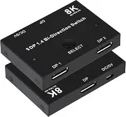 8K DisplayPort Switch Splitter DP 1.4 Bidirectional Switcher Support 8K@30Hz 4K@120Hz 2 in 1 Out or 1 in 2 Out Compatible with PC/HDTV/Projector/Monitor etc