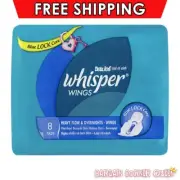 Whisper Wings Heavy Flow & Overnights Sanitary Pads Menstruation Period 8 Pack